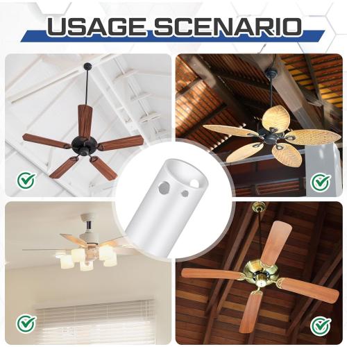 VIHOSE 36 Inch Ceiling Fan Downrod with Extension Cord 3 ft White Downrod for Ceiling Fan 1 Inch Outside Diameter Not Threaded Suitable for a Wide Range of Fans