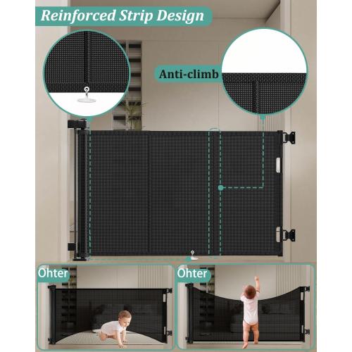 Upgraded 71 Retractable Baby Gates with Reinforced Strip Design to Prevent Crawling Through, 42 Extra Tall Retractable Gates, 6 FT Retractable Dog Gate for Stairs, Doorways, Hallways