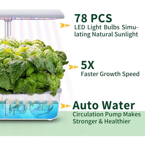Hydroponics Growing System Indoor Garden, Indoor Gardening System with 14 Pods, WiFi Indoor Herb Garden, Herb Garden Kit with LED Grow Light, Adjustable Height Up to 16.5, Auto Pump, 5L Water Tank