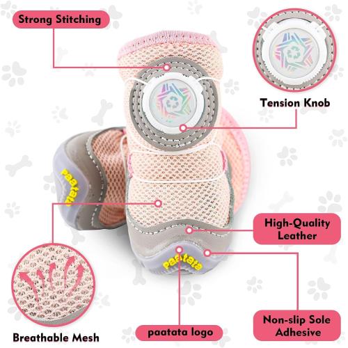 Dog Shoes for Large Small Medium Dogs Knob Breathable Dog Boots & Paw Protectors Non-Slip Dog Shoes for Hot Pavement,Rain,Snowy Day Indoor Outdoor 4pcs (Pink, 7)