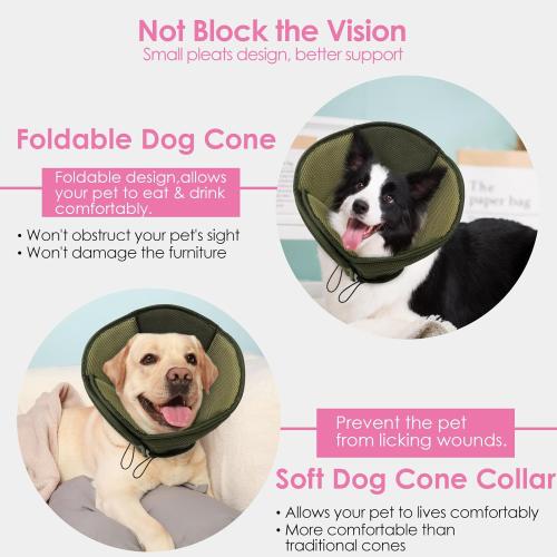 AOFITEE Dog Cone - Soft Cones Dog After Surgery, Comfy Cones for Dogs to Stop Licking, Adjustable Small Dogs Cone Collar for Wound Healing, Elizabethan Pet E-Collar, Army Green Small