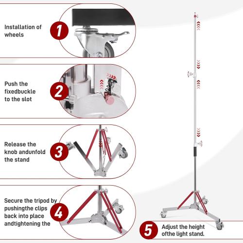 Heavy Duty Light Stand with Casters,10ft/305cm Adjustable Light Stand with Stainless Steel