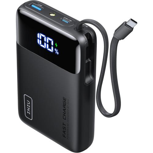 INIU 45W Portable Charger, Smallest 20000mAh Power Bank with Build in USB-C Cable, Fast Charging USB C in&Out Battery Pack, Travel Phone Charger for iPhone 17 16 15 Air Samsung S25 S24 Google iPad etc