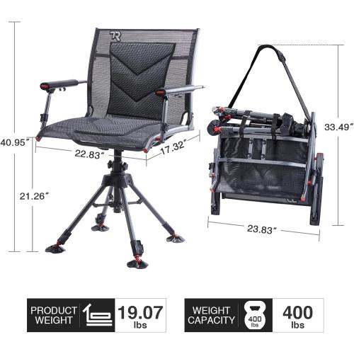 TR 360 Degree Swivel Hunting Blind Chair,400 lbs Capacity Silent,4 Legs and Seat Armrests Height Adjustable,Comfortable Padded Seat,Portable Ground Hunting Chair for Deer Dove Hunting