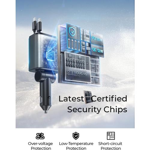 LISEN Retractable Car Charger USB C [Upgraded Dual Type C] 75W Fast 4 in 1 Car Charger for iPhone 17, Gifts for Him Her Men Women, Car Accessories for Galaxy S25 S26 Phone 17 Pro Max 16 15