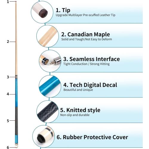 AKLOT Pool Cues,Set of 4 Pool 58 Cue Sticks Canadian Maple Wood Cue Stick for Professional Billiard Players 18 19 20 21 oz