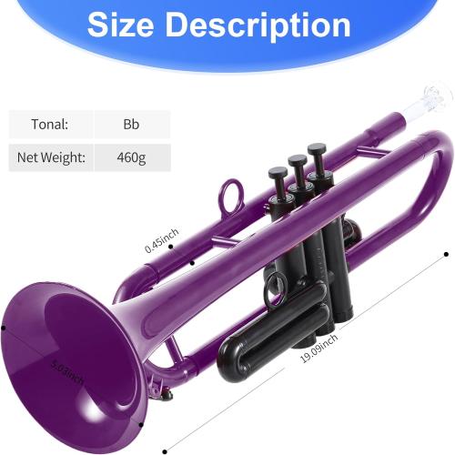 Professional Plastic Bb Trumpet Student Trumpet Set for Student Beginner With 7C Mouthpiece and 3C Mouthpiece Bb Trumpet Instrument Purple, PM160