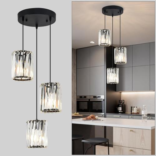 Crystal Chandelier Pendant Light 3-Light, silver K9 Crystal Cluster Pendant Lighting with Round Canopy, Adjustable Hanging Ceiling Light Fixture for Dining Room Kitchen Island Living Room ( color SILVER)