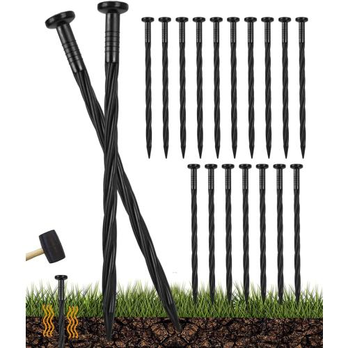 50 Pack of Black 8-inch Plastic Landscape Edging Spikes are Perfect for anchoring Weed barriers, Paver Edging, Artificial Turf, Grass Pathways, and More.