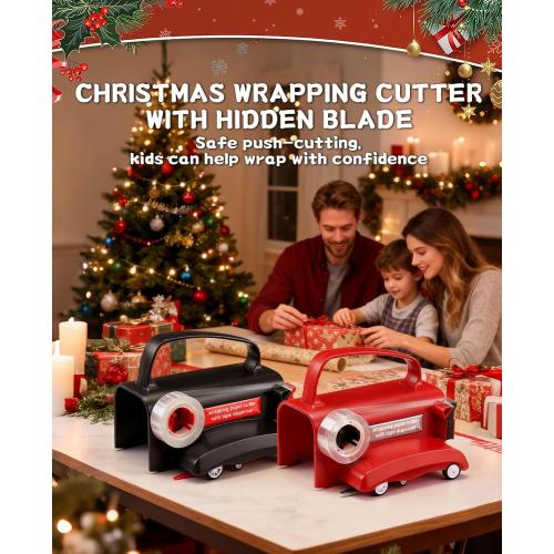 2-Pack Wrapping Paper Cutter with Wheels & Tape Dispenser - Gift Wrap Tool Kit with Replaceable Blades for Christmas, Birthday - Safe, Efficient, and Precise Cutting
