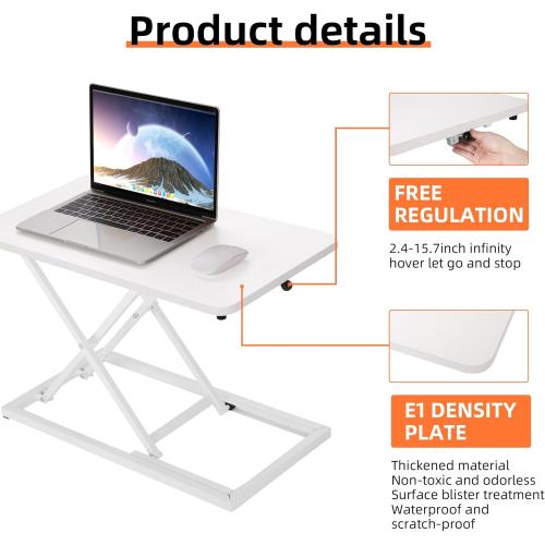 biueus Height Adjustable Standing Desk Converter, Stand Up Desk Converter for Home Office, Gas Spring Computer Workstation for Monitor Or Laptop (White-23.6Inch)