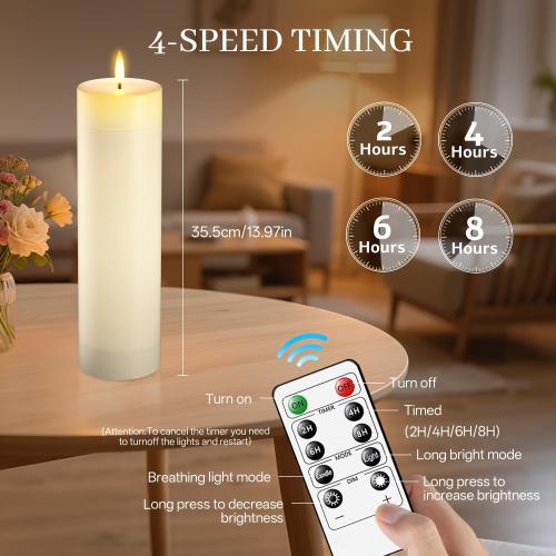 14 x 4 Large Flameless Candles with Remote & Timer, Waterproof Outdoor Battery Operated Candles LED Electric Flickering Flameless Pillar Candle for Patio Porch Lanterns Home Decor Easter, 2 Pack