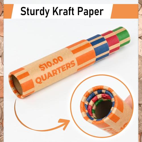THEBLUETOUCH 512 Assorted Preformed Coin Wrappers with Coin Roll Crimpers