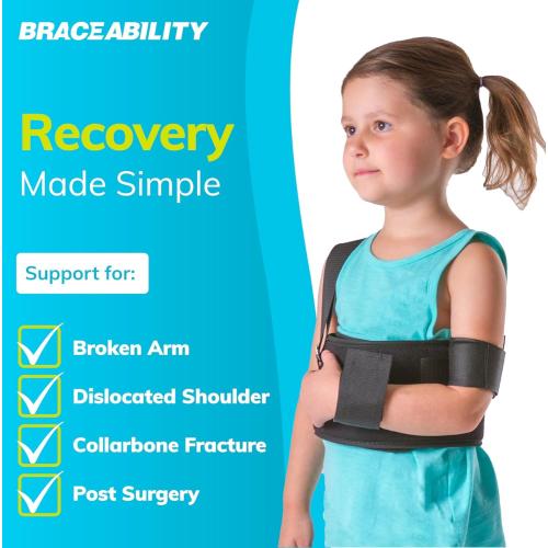 BraceAbility Pediatric Shoulder Immobilizer | Child Size Arm Sling Stabilizer for Broken Collarbone & Shoulder Injuries - Fits Toddlers, Kids, Youth & Teens (20 - 30 Chest Circumference)