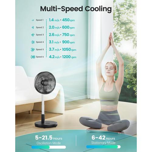 TriPole Foldable Standing Fan 12 Portable Rechargeable Quiet Fans, 6 Speed | Auto-oscillating, 12000mAh Battery Folding Fan, LED Display, Remote Control, Timer Setting, Height Adjustable for Home Office