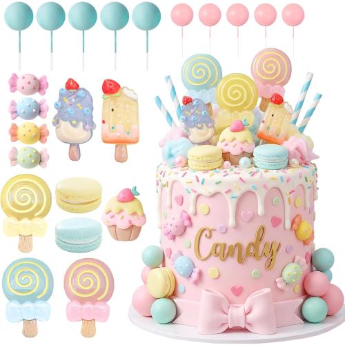 22Pcs Candy Cake Topper Lollipop Cake Decoration for Candy Themed Party
