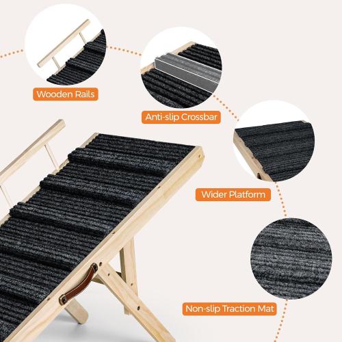 Ciconira Wooden Adjustable Dog Ramp, 39'' Long Portable Pet Stair Ramp with Non-Slip Rug Surface, 5 Adjustable Heights, 16 Extra Wide Folding Dog Car Ramps for SUV, Bed, Couch, Hold up to 165 lbs