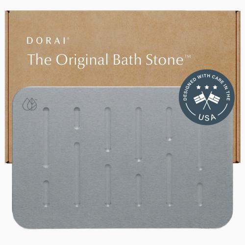 Dorai Home Stone Bath Mat - Premium Diatomaceous Earth Bath Floor Mats with Non-Slip Base, Fast-Drying Modern Shower Mat for Bathroom | Rain Ash - 23.6x15.4