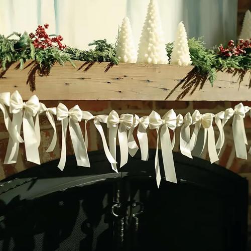 Ivory White Bow Garland Hanging Decorations, Pre-String Coquette Bow Garlands, 2Pcs Party Garlands for Bachelorette Party, Bridal Shower, Wedding Favors, Birthday Party, Engagement