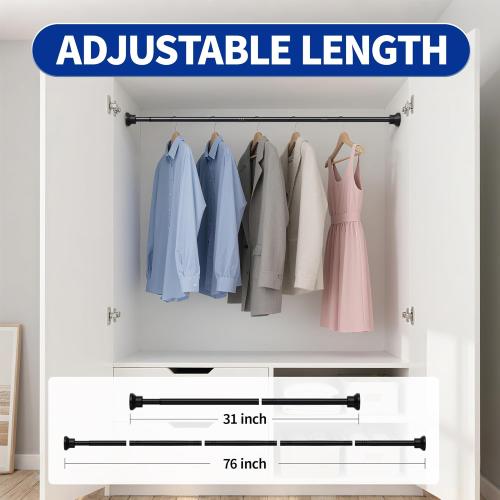 Chrsouly Shower Curtain Rod, 31-76 Inch Adjustable Tension Shower Rod, 1 Diameter Heavy Duty Rust-proof Tension Curtain Rods for Bathroom, Non Slip, No Drill, Black