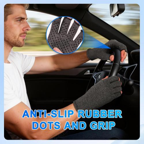 DRNAIETY 2 Pairs Arthritis Compression Gloves- for Hand Arthritis, Carpal Tunnel Pain, Rheumatoid Arthritis, RSI, Fingerless, Anti-Slip, Breathable Gloves for Men & Women, Typing, Daily Use(M, Gray)