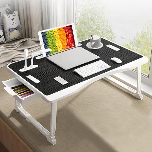 Laptop Bed Table, Laptop Desk for Bed, Foldable Laptop Bed Desk with USB Charge Port, Handle, Desktop Card Slot, Cup Slot, Side Drawer, Portable Laptop Table for Bed Eating Reading Working