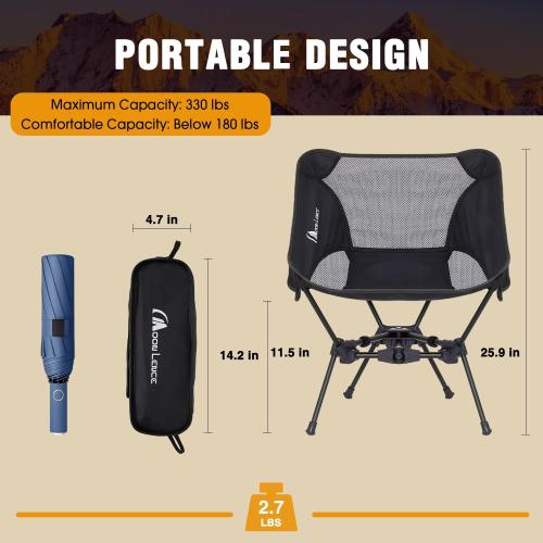 MOON LENCE Portable Camping Chair Backpacking Chair - The 4th Generation Ultralight Folding Chair - Compact, Lightweight Foldable Chairs for Hiking Mountaineering, Beach