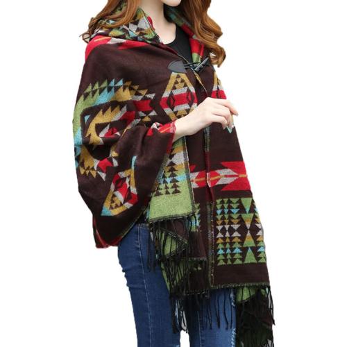 Women Hooded Cape Knitwear with Tassel Knitting Cape Poncho
