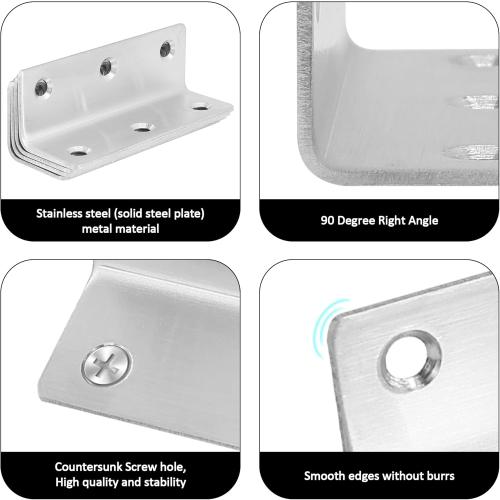 L Bracket, Heavy Duty Corner Brace, 4 Pack 5.51 Metal Shelf Bracket Angle Bracket for Shelves, Polished Silver Stainless Steel Braces for Wood Furniture,140mm Overall Length