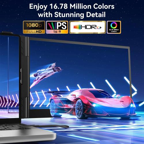14.2’’ Triple Laptop Screen Extender, 0.17 Ultra-Slim FHD 1080P Portable Monitor for Laptop, Tri-Screen Travel Monitor Extender, Plug-Play for Windows/Mac/Chrome, Fit 13”-17.3” Laptops