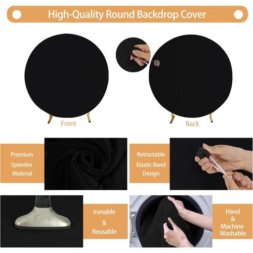 Gallety 7.2 FT Black Round Backdrop Cover for 5 to 7.2ft Circle Arch Stand - Adjustable Circle Arch Backdrop Cover for Wedding Arch Birthday Party Photography Decoration