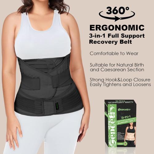 3 in 1 Postpartum Belly Band Wrap Support Recovery Girdles Abdominer Binder Post Surgery Belly&Waist&Pelvis Support Belt & Back Brace (Black, Large)