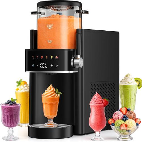 Slushie Machine, Frozen Drink and Ice Cream Machine for Home, Black | Slushy Margarita Frozen Drink Soft Serve Ice Cream Machine, 6 Preset, No Ice Needed, Fast Freeze, Temp Control, Easy to Clean