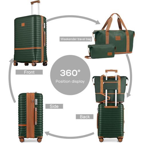 Green and Brown 4Pc Joyway Carry On Luggage Expandable Suitcase with Spinner Wheel, 4 Piece Hard Shell Luggage Set with TSA Lock(Green brown)