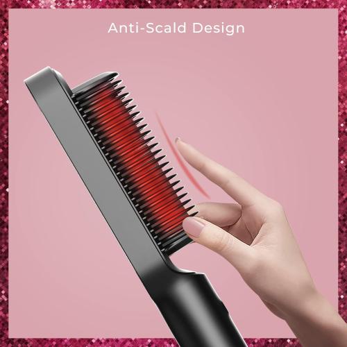 Tymo hair straightener brush - Tymo ring curly hair straightener with 20s fast heating, 5 thermostatic level hot hair straightener combs, 30 minute auto-off & 110V-240V, hair silky straightening brush