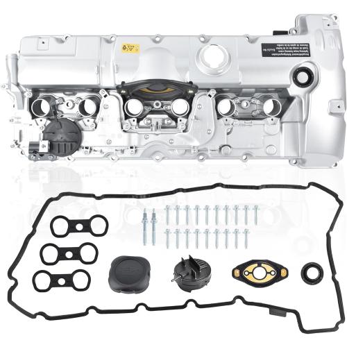 264-935 Upgrade Aluminum Engine Valve Cover Kit With Gasket, Bolts and Oil Cap Fit for 2007-2013 Bmw 125i 128i 130i 323i 325i 328i 328xi 525i 528i 528xi 530i X3 X5 Z4 L6 2.5l 3.0l Engine