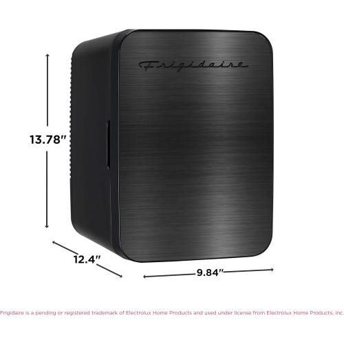 Frigidaire Mini Personal Fridge Cooler, Countertop, Holds Up to 10L/15 Cans, Brushed Black Stainless Rugged Design, Portable for Skincare, Makeup, Car, Office, Bedroom, Dorm Room, or Cabin