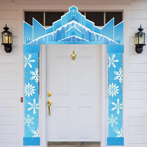 Winter Party Door Banner Classroom Door Cover Snow Wonderland Porch Decor Winter Birthday Decorations Photography Backdrop for Holiday Christmas Snowflake Party(Castle)