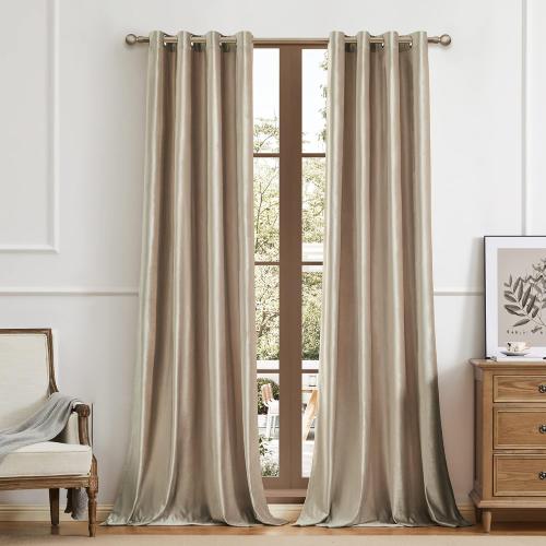 BULBUL Champagne Velvet Curtains Beige Luxury Elegant Living Room Curtain - Modern Thermal Insulated Soundproof Privacy Room Darkening Floor to Ceiling Soft Drapes for Bedroom