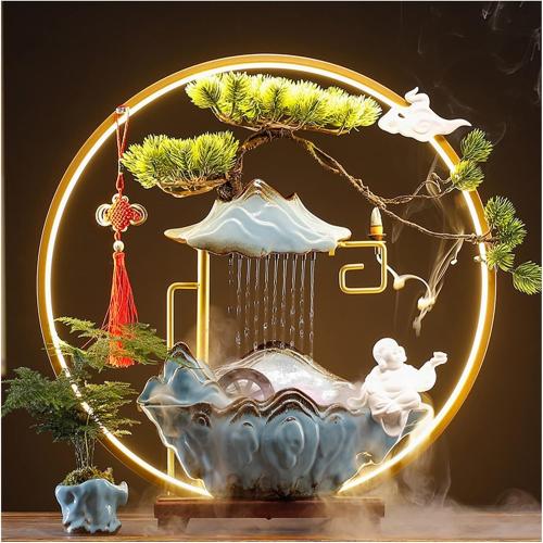 Tabletop Fountain Lucky Water Fountain Ornaments Chinese Aromatherapy Stove Lamp Ring Home Decor Housewarming Opening Gift (Color : Stone Grinding Models, Size : B)