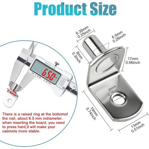 50 Pcs Shelf Pegs Pins，1/4 Inch Upgraded Diameter L-Shaped Perforated Nickel Plated Shelf Pins, Cabinet Shelf Pegs for Shelves, Shelf Support for Bookshelf Kitchen Cabinet Shelf Pegs.