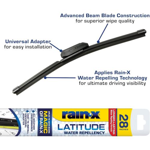 Rain-X 5079282-2 Latitude 2-In-1 Water Repellent Wiper Blades, 28 Inch Windshield Wipers (Pack Of 1), Automotive Replacement Windshield Wiper Blades With Patented Repellency Formula