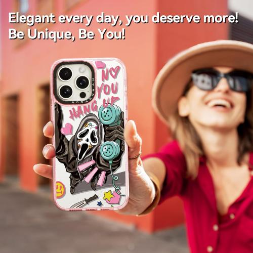 for iPhone 14 Pro Max Case Cute - Durable Shockproof 6.6 ft Drop Impact Phone Case - Funny Skeleton Design (6.7) Glitter Pink
