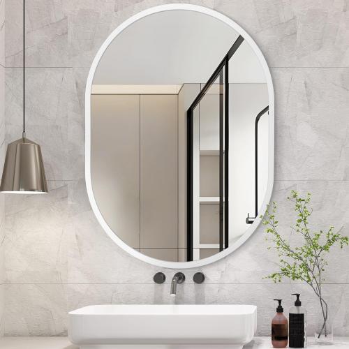 JJUUYOU Oval Bathroom Mirror Wall Mounted Vanity Metal Frame Mirror 16x20 White Aluminum Alloy Frame Mirrors for Bedroom Entryway Living Room