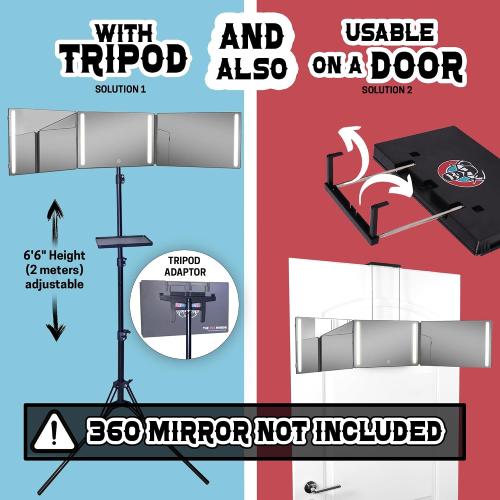 LIPFISBARBERSHOP.COM Tripod Adapter for Standard Size 360° Mirror – Compatible with Adjustable Tripods for Stable, Precise Positioning | Fits standard-size 360° trifold mirrors - Tripod   Adapter   Tray included - Adjustable height till 6.6for haircuts, fade