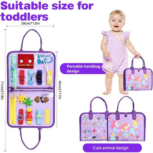 JHkim Busy Board Montessori Toys for Toddlers, Birthday Gifts for Girls, Autism Sensory Travel Toy, Educational Activity Busy Book, Preschool Learning Fine Motor Skills Toys,Purple