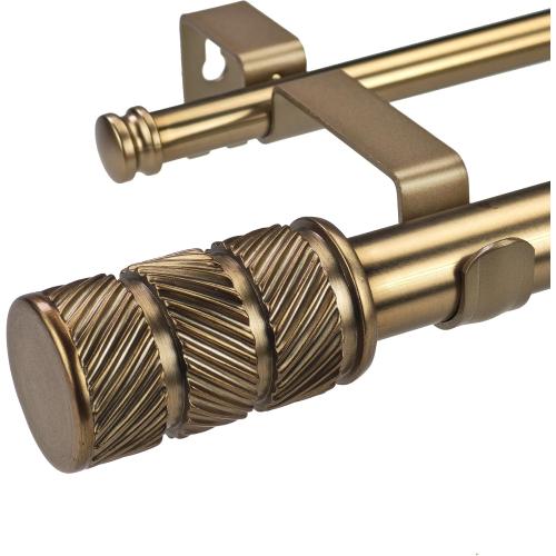 1-1/8 Inch Diameter Antique Gold Curtain Rods with Knurl Design Finial, 72-144 inch Telescoping Double Curtain Rods for window width 68-140 inch, Drapery Rods for Bedroom,Living Room