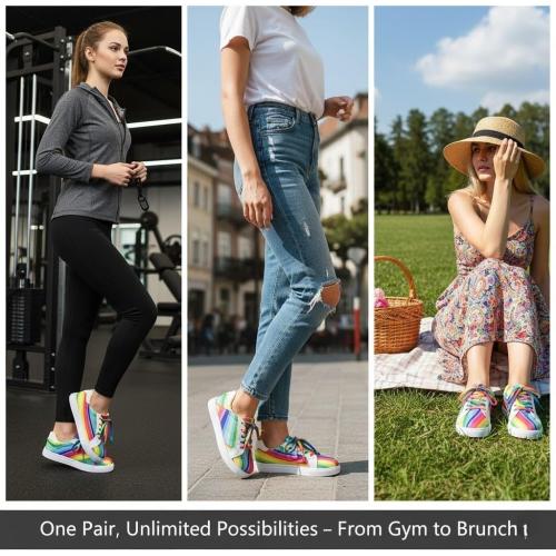 Womens Platform Sneakers Rainbow Stripe | Colorful Casual Fashion Shoes Lightweight Low Top for Everyday Walking 39