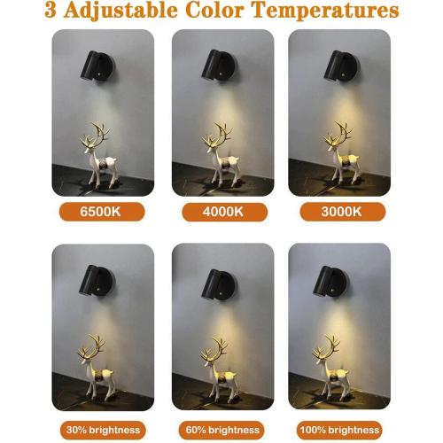 Spotlights Indoor -Rechargeable Plant Spotlight, 360° Rotate Wireless LED Uplighting,3 Dimmable Adjustable Wall Mount Ceiling Spotlight for Artwork Painting Tree Plant Wall Light(Black)