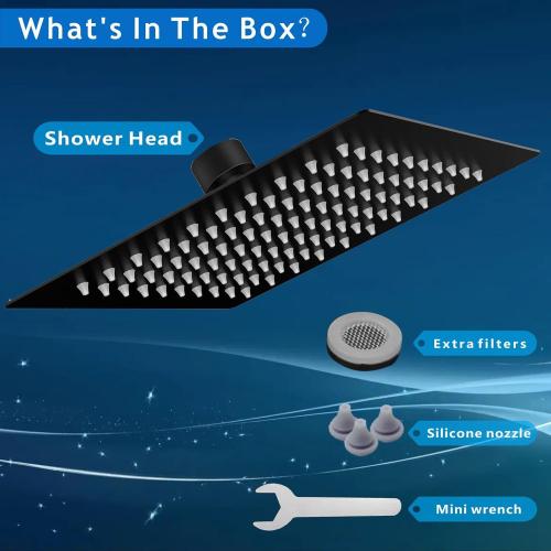 Voolan Rain Shower Head - High Flow Large Rainfall Shower Heads Made of Stainless Steel - Waterfall Bathroom Square Showerhead - Ceiling or Wall Mount (12 Black)